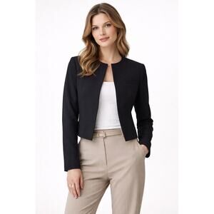 Jones New York Women’s Black Wool Cropped Blazer Jacket Size 8 Tailored